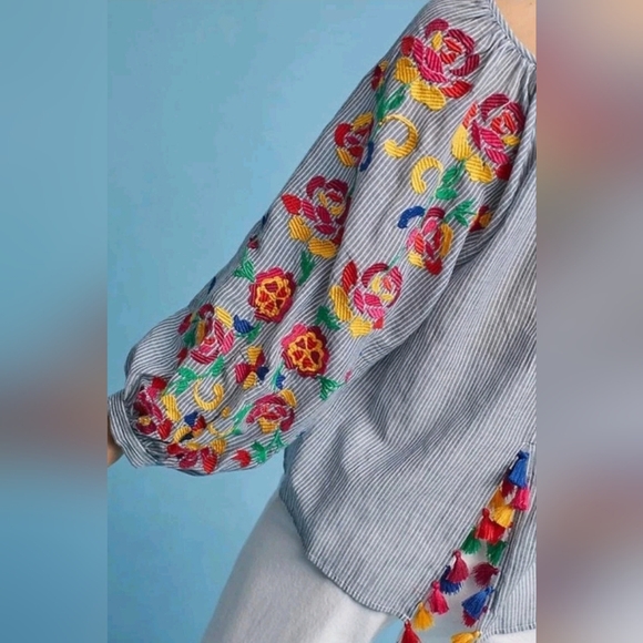 Anthropologie Embroidered Soleil Top by Floreat Size Large (Oversized) - Picture 2 of 6